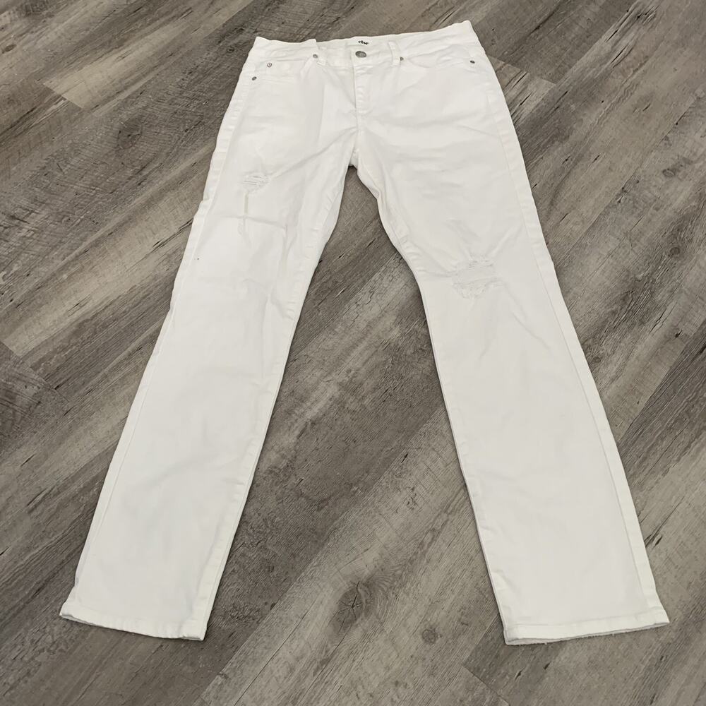 Else Jeans Womens 27 White Straight Ankle Distressed Denim Mid Rise Stretch